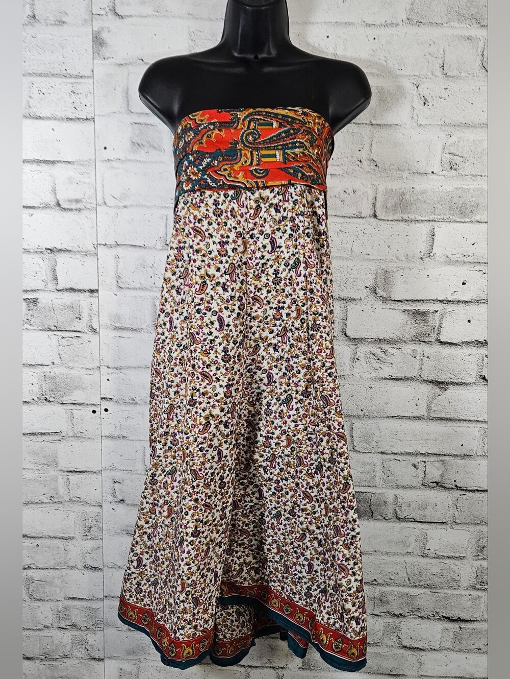 Alchemy Fashions Recycled Sari Strapless Boho Midi Dress  XLG - Picture 2 of 15